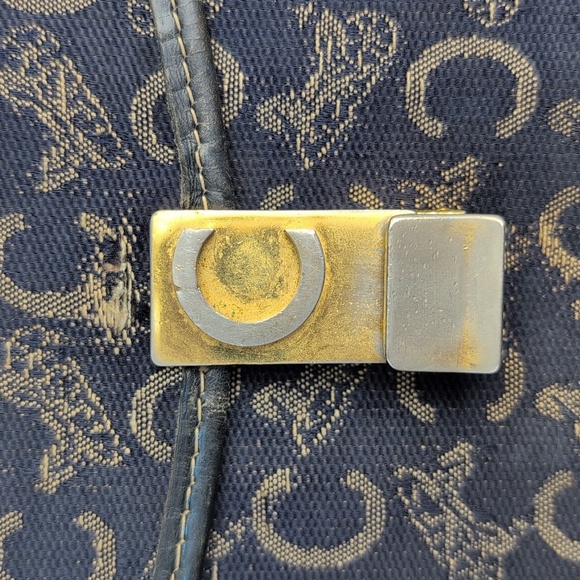 Vintage Celine Macadam Navy and Gold Canvas Foldover Clutch - Picture 6 of 11